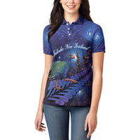 Takahe New Zealand Personalised Women Polo Shirt Harakeke Silver Fern Maori Pattern