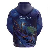 Takahe New Zealand Personalised Zip Hoodie Harakeke Silver Fern Maori Pattern
