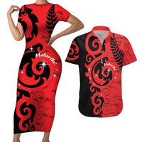 New Zealand Matariki Couples Matching Short Sleeve Bodycon Dress and Hawaiian Shirt Maori New Year Koru Pattern LT22 Red - Polynesian Pride