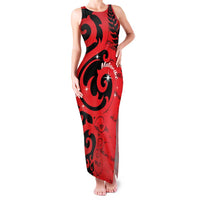 New Zealand Matariki Family Matching Tank Maxi Dress and Hawaiian Shirt Maori New Year Koru Pattern LT22 Mom's Dress Red - Polynesian Pride