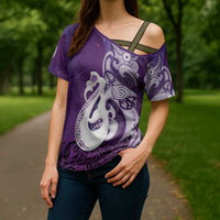 New Zealand Matariki Cross Shoulder Shirt Maori Manaia Galaxy Silver Fern Purple Color LT22 - Polynesian Pride