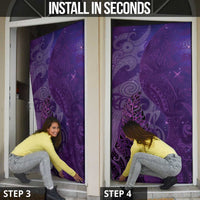 New Zealand Matariki Door Cover Maori Manaia Galaxy Silver Fern Purple Color LT22 - Polynesian Pride