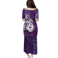 New Zealand Matariki Family Matching Puletasi and Hawaiian Shirt Maori Manaia Galaxy Silver Fern Purple Color LT22 - Polynesian Pride