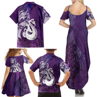 New Zealand Matariki Family Matching Summer Maxi Dress and Hawaiian Shirt Maori Manaia Galaxy Silver Fern Purple Color LT22 - Polynesian Pride