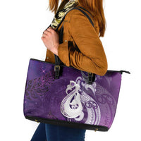 New Zealand Matariki Leather Tote Bag Maori Manaia Galaxy Silver Fern Purple Color LT22 Purple - Polynesian Pride