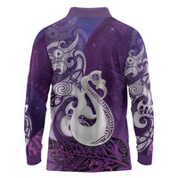 New Zealand Matariki Long Sleeve Polo Shirt Maori Manaia Galaxy Silver Fern Purple Color LT22 - Polynesian Pride