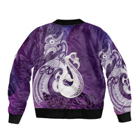 New Zealand Matariki Sleeve Zip Bomber Jacket Maori Manaia Galaxy Silver Fern Purple Color