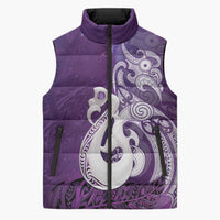 New Zealand Matariki Sleeveless Puffer Jacket Maori Manaia Galaxy Silver Fern Purple Color