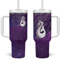 New Zealand Matariki Tumbler With Handle Maori Manaia Galaxy Silver Fern Purple Color LT22 One Size: 40 oz Purple - Polynesian Pride
