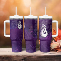 New Zealand Matariki Tumbler With Handle Maori Manaia Galaxy Silver Fern Purple Color LT22 - Polynesian Pride