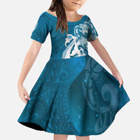 New Zealand Matariki Family Matching Tank Maxi Dress and Hawaiian Shirt Maori Manaia Galaxy Silver Fern Blue Color LT22 Daughter's Dress Blue - Polynesian Pride