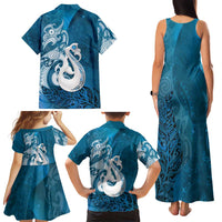 New Zealand Matariki Family Matching Tank Maxi Dress and Hawaiian Shirt Maori Manaia Galaxy Silver Fern Blue Color LT22 - Polynesian Pride