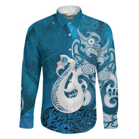 New Zealand Matariki Family Matching Tank Maxi Dress and Hawaiian Shirt Maori Manaia Galaxy Silver Fern Blue Color LT22 Dad's Shirt - Long Sleeve Blue - Polynesian Pride