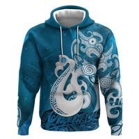 New Zealand Matariki Hoodie Maori Manaia Galaxy Silver Fern Blue Color
