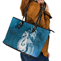 New Zealand Matariki Leather Tote Bag Maori Manaia Galaxy Silver Fern Blue Color