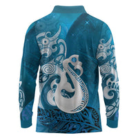 New Zealand Matariki Long Sleeve Polo Shirt Maori Manaia Galaxy Silver Fern Blue Color LT22 - Polynesian Pride