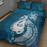New Zealand Matariki Quilt Bed Set Maori Manaia Galaxy Silver Fern Blue Color