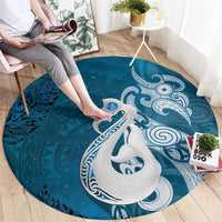 New Zealand Matariki Round Carpet Maori Manaia Galaxy Silver Fern Blue Color