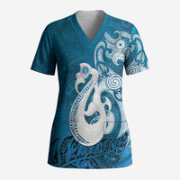 New Zealand Matariki Scrub Top Maori Manaia Galaxy Silver Fern Blue Color