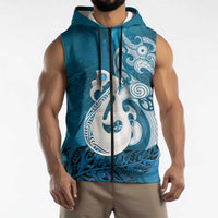 New Zealand Matariki Sleeveless Zip Hoodie Maori Manaia Galaxy Silver Fern Blue Color LT22 - Polynesian Pride