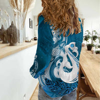 New Zealand Matariki Women Casual Shirt Maori Manaia Galaxy Silver Fern Blue Color LT22 - Polynesian Pride
