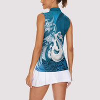 New Zealand Matariki Women Sleeveless Polo Shirt Maori Manaia Galaxy Silver Fern Blue Color LT22 - Polynesian Pride