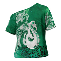 New Zealand Matariki Cross Shoulder Shirt Maori Manaia Galaxy Silver Fern Green Color LT22 - Polynesian Pride