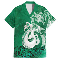 New Zealand Matariki Family Matching Off Shoulder Maxi Dress and Hawaiian Shirt Maori Manaia Galaxy Silver Fern Green Color LT22 Dad's Shirt - Short Sleeve Green - Polynesian Pride