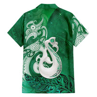 New Zealand Matariki Family Matching Off Shoulder Maxi Dress and Hawaiian Shirt Maori Manaia Galaxy Silver Fern Green Color LT22 - Polynesian Pride