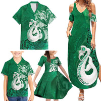 New Zealand Matariki Family Matching Summer Maxi Dress and Hawaiian Shirt Maori Manaia Galaxy Silver Fern Green Color LT22 - Polynesian Pride