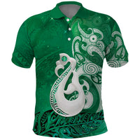 New Zealand Matariki Polo Shirt Maori Manaia Galaxy Silver Fern Green Color LT22 Green - Polynesian Pride