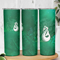 New Zealand Matariki Skinny Tumbler Maori Manaia Galaxy Silver Fern Green Color