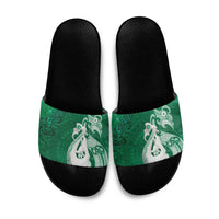 New Zealand Matariki Slide Sandals Maori Manaia Galaxy Silver Fern Green Color