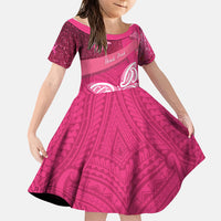 New Zealand Breast Cancer Awareness Family Matching Mermaid Dress and Hawaiian Shirt Pink Ribbon Butterfly Maori Pattern LT22 Daughter's Dress Pink - Polynesian Pride