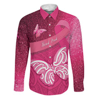 New Zealand Breast Cancer Awareness Family Matching Mermaid Dress and Hawaiian Shirt Pink Ribbon Butterfly Maori Pattern LT22 Dad's Shirt - Long Sleeve Pink - Polynesian Pride