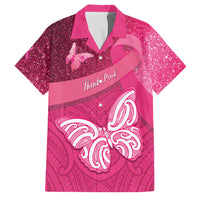 New Zealand Breast Cancer Awareness Family Matching Puletasi and Hawaiian Shirt Pink Ribbon Butterfly Maori Pattern LT22 Dad's Shirt - Short Sleeve Pink - Polynesian Pride