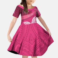 New Zealand Breast Cancer Awareness Kid Short Sleeve Dress Pink Ribbon Butterfly Maori Pattern LT22 KID Pink - Polynesian Pride