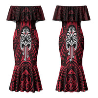 New Zealand Maori Language Week Family Matching Mermaid Dress and Hawaiian Shirt Te Wiki O Te Reo Maori Hei Tiki LT22 Mom's Dress Red - Polynesian Pride