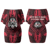 New Zealand Maori Language Week Family Matching Off Shoulder Short Dress and Hawaiian Shirt Te Wiki O Te Reo Maori Hei Tiki LT22 Mom's Dress Red - Polynesian Pride