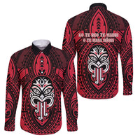 New Zealand Maori Language Week Family Matching Short Sleeve Bodycon Dress and Hawaiian Shirt Te Wiki O Te Reo Maori Hei Tiki LT22 Dad's Shirt - Long Sleeve Red - Polynesian Pride