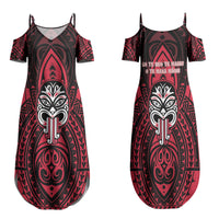 New Zealand Maori Language Week Family Matching Summer Maxi Dress and Hawaiian Shirt Te Wiki O Te Reo Maori Hei Tiki LT22 Mom's Dress Red - Polynesian Pride