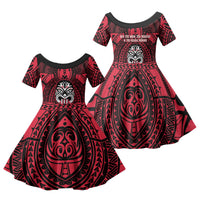 New Zealand Maori Language Week Family Matching Summer Maxi Dress and Hawaiian Shirt Te Wiki O Te Reo Maori Hei Tiki LT22 Daughter's Dress Red - Polynesian Pride
