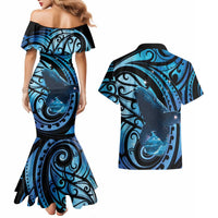 New Zealand Matariki Couples Matching Mermaid Dress and Hawaiian Shirt Maori Humpback Whale Galaxy LT22 - Polynesian Pride