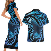 New Zealand Matariki Couples Matching Short Sleeve Bodycon Dress and Hawaiian Shirt Maori Humpback Whale Galaxy LT22 - Polynesian Pride