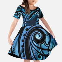 New Zealand Matariki Family Matching Off Shoulder Maxi Dress and Hawaiian Shirt Maori Humpback Whale Galaxy LT22 Daughter's Dress Blue - Polynesian Pride