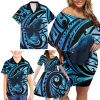 New Zealand Matariki Family Matching Off Shoulder Short Dress and Hawaiian Shirt Maori Humpback Whale Galaxy LT22 - Polynesian Pride