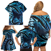 New Zealand Matariki Family Matching Off Shoulder Short Dress and Hawaiian Shirt Maori Humpback Whale Galaxy LT22 - Polynesian Pride