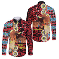 Personalised Papua New Guinea Pidgin Language Week Family Matching Puletasi and Hawaiian Shirt Halo Olgeta Tok Pisin Wik Bird Of Paradise Oro Batik LT22 Dad's Shirt - Long Sleeve Red - Polynesian Pride
