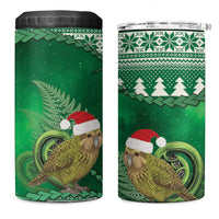 New Zealand Kakapo Christmas In July 4 in 1 Can Cooler Tumbler Silver Fern Santa Xmas Green Color LT22 One Size: 16 oz Green - Polynesian Pride