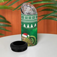 New Zealand Kakapo Christmas In July 4 in 1 Can Cooler Tumbler Silver Fern Santa Xmas Green Color LT22 - Polynesian Pride